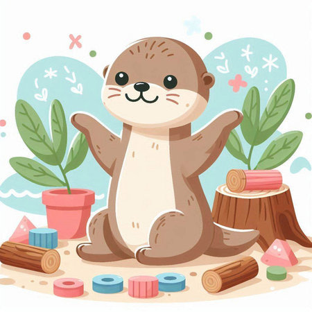 Cute otter sitting on the sand. Vector illustration in cartoon style.のイラスト素材
