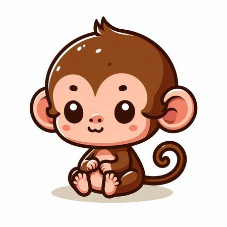 Cute monkey isolated on a white background. Cartoon vector illustration.のイラスト素材