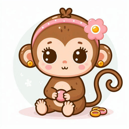 Cute little monkey with flower in her hair. Vector illustration.のイラスト素材