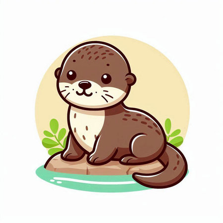 Cute otter sitting on a rock. Vector cartoon illustration.のイラスト素材