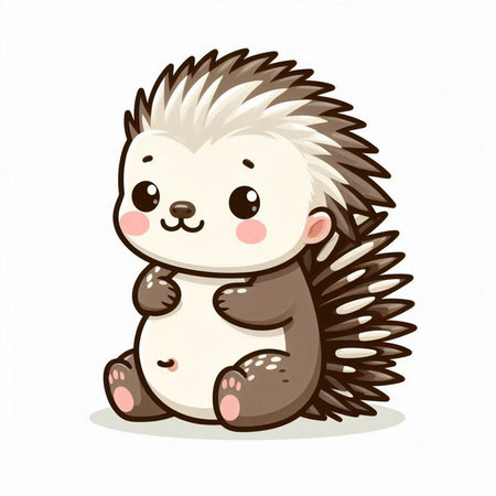 Cute cartoon hedgehog. Vector illustration isolated on white background.のイラスト素材
