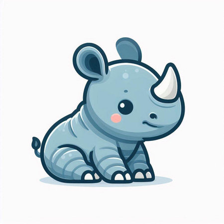 Cute cartoon rhinoceros. Vector illustration isolated on white background.のイラスト素材