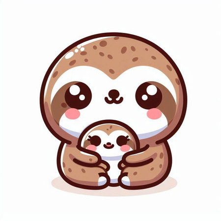 Cute cartoon sloth holding a baby. Vector illustration isolated on white background.のイラスト素材