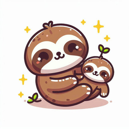 Cute cartoon sloth family on white background. Vector illustration.のイラスト素材