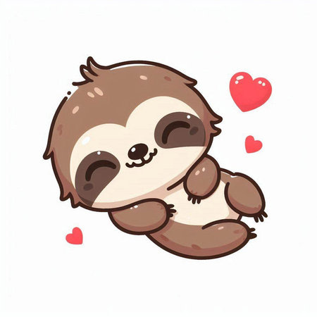 Cute cartoon sloth with heart. Vector illustration isolated on white background.のイラスト素材