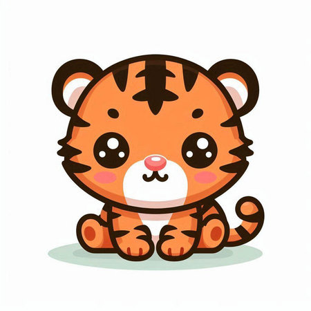 Cute little tiger sitting on a white background. Vector illustration.のイラスト素材