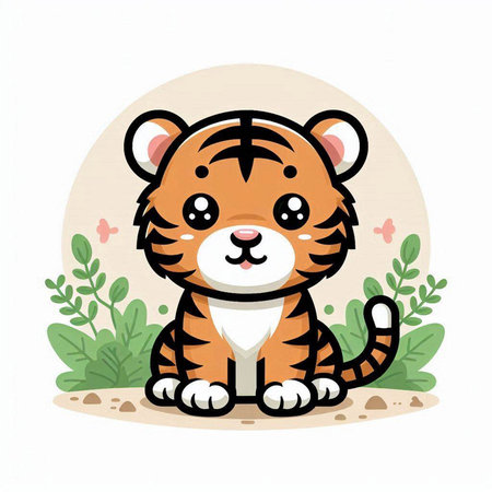 Cute tiger cartoon vector illustration. Cute little tiger character.のイラスト素材