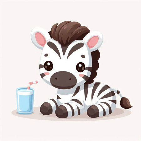 Cute zebra with a glass of milk. Vector illustration.のイラスト素材