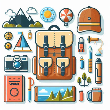 Set of travel and tourism icons in flat style. Vector illustration.のイラスト素材