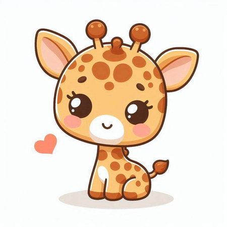 Cute cartoon giraffe with heart. Vector illustration isolated on white background.のイラスト素材