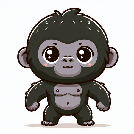 Cute black monkey isolated on white background. Cartoon vector illustration.のイラスト素材
