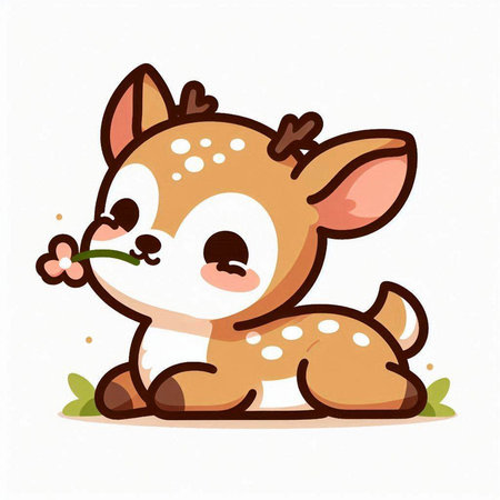 Cute little deer sitting on the grass. Vector illustration in cartoon style.のイラスト素材