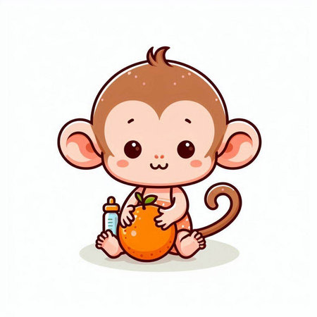 Cute monkey with juice. Vector illustration isolated on white background.のイラスト素材