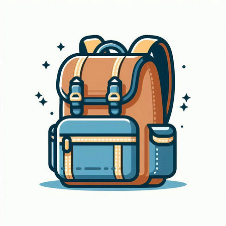 Vector illustration of a backpack in cartoon style on a white background.のイラスト素材