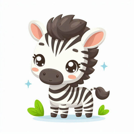 Cute cartoon zebra. Vector illustration isolated on white background.のイラスト素材
