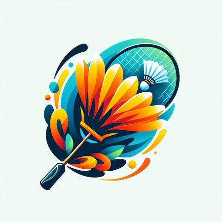 Badminton racket and shuttlecock with flower. Vector illustration.のイラスト素材