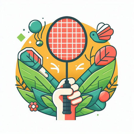 Badminton racket and ball in hand. Flat style vector illustration.のイラスト素材