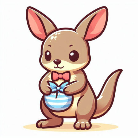 Kangaroo with a gift in his paws. Vector illustration.のイラスト素材