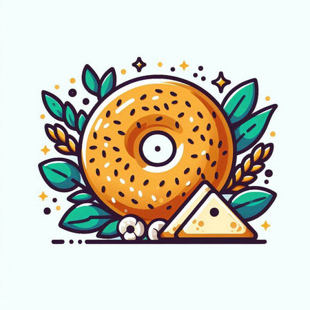 Bagel with cheese. Vector illustration in doodle style.のイラスト素材