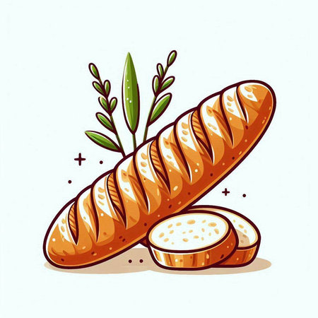 Baguette with herbs. Vector illustration of a loaf of bread.のイラスト素材