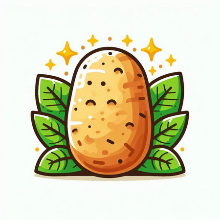 Potato and green leaves on a white background. Vector illustration.のイラスト素材