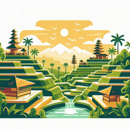 Vector illustration of a rice terraces in the south of China.のイラスト素材