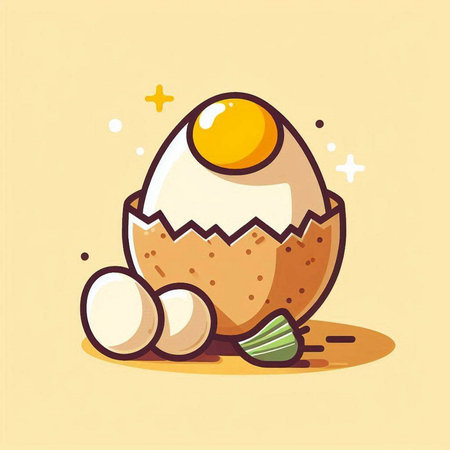 Illustration of cute cartoon egg with yolk on yellow background.のイラスト素材
