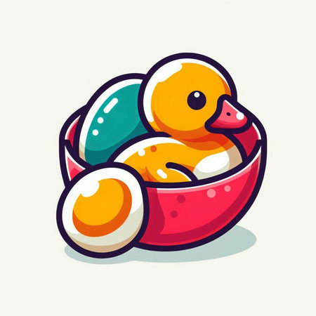 Rubber duck in egg shell. Vector illustration in cartoon style.のイラスト素材