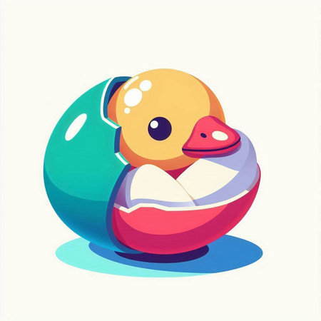 Duckling in the shell of an egg. Vector illustration.のイラスト素材