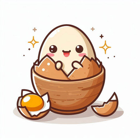 Cute cartoon egg character with cracked eggshell. Vector illustration.のイラスト素材