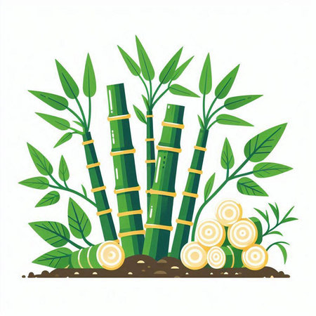 Bamboo and leaves vector illustration isolated on white background. Vector illustration.のイラスト素材
