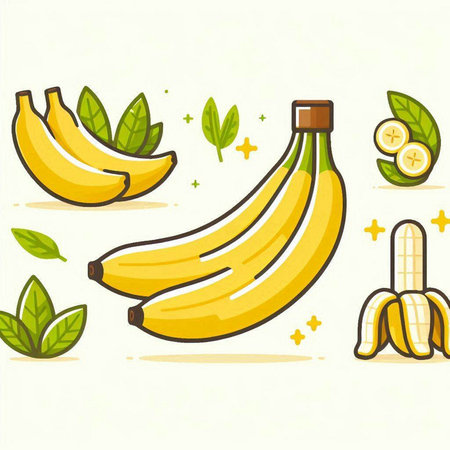 Banana fruit vector illustration. Bunch of bananas with leaves.のイラスト素材