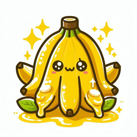 Cute cartoon banana character. Vector illustration isolated on white background.のイラスト素材