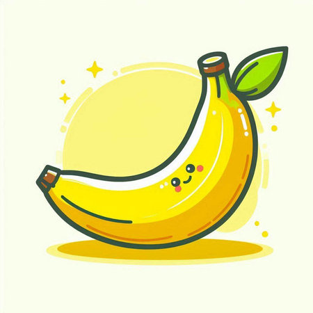 Banana fruit icon in cartoon style. Hand drawn vector illustration.のイラスト素材