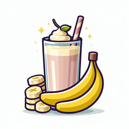 Banana milkshake on a white background. Vector illustration.のイラスト素材