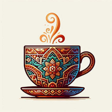 Coffee cup with ornament in ethnic style. Vector illustration.のイラスト素材