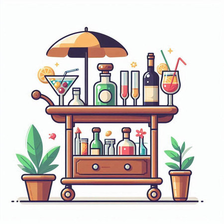Cocktail bar counter with drinks. Vector illustration in flat styleのイラスト素材