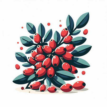 Hand drawn rosehip branch with berries and leaves. Vector illustration.のイラスト素材