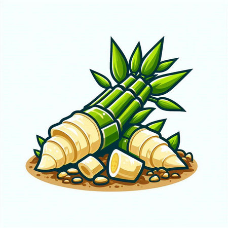 Illustration of bamboo with leaves isolated on a white background - vectorのイラスト素材