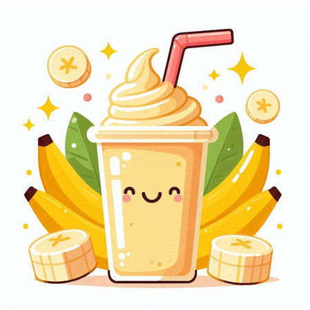 Banana smoothie with whipped cream and fresh bananas. Vector illustrationのイラスト素材