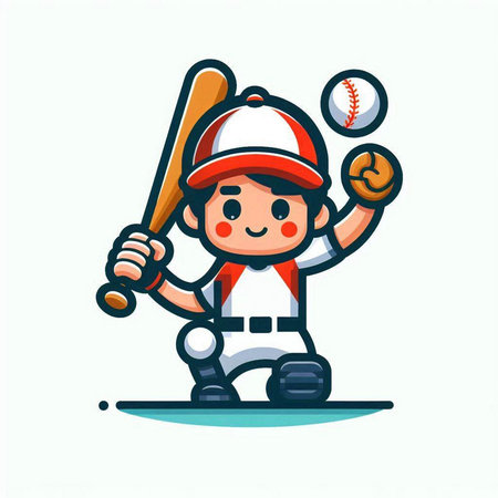 Baseball player cartoon mascot vector illustration. Cute baseball player in uniform.のイラスト素材