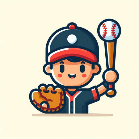 Baseball player with ball and glove. Vector illustration in cartoon styleのイラスト素材