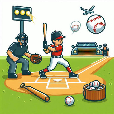 Baseball players on the field with ball and bat. Vector illustrationのイラスト素材