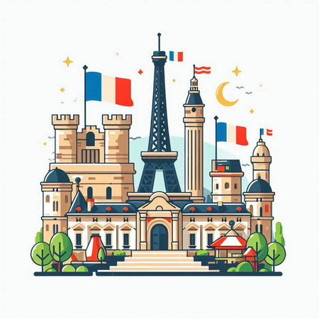 Eiffel Tower in Paris. France. Vector illustration in flat styleのイラスト素材