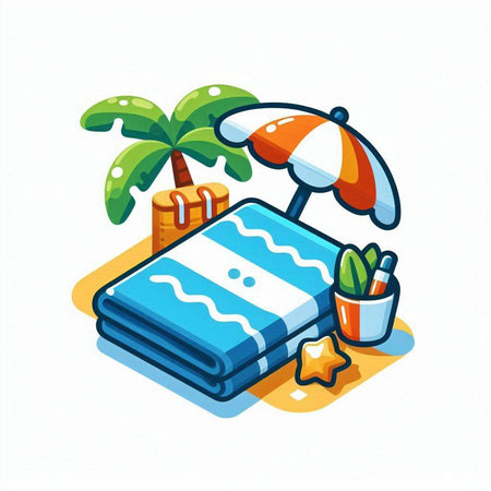 Tropical beach isometric vector illustration. Summer vacation concept.のイラスト素材