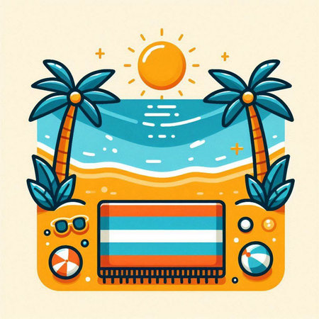 Beach icon in flat style. Summer vacation concept. Vector illustrationのイラスト素材