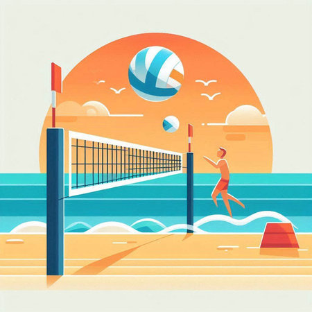 Illustration of a beach volleyball player on the beach. Vector illustrationのイラスト素材