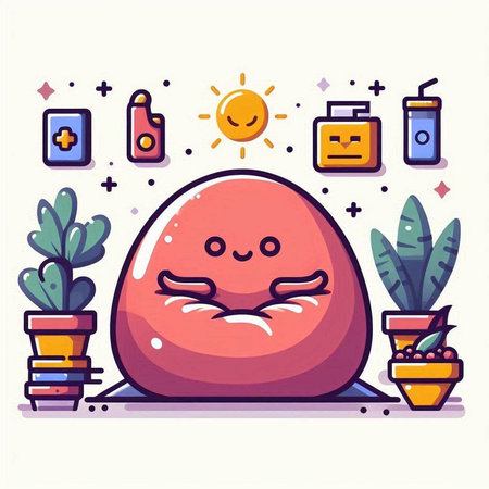 Funny smiling red kawaii cartoon character. Vector illustration.のイラスト素材