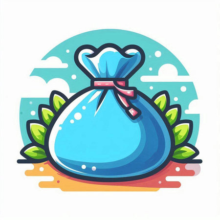 Vector illustration of a bag full of money on the background of nature.のイラスト素材