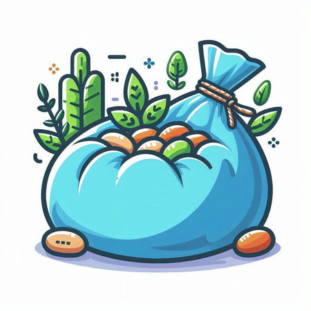Illustration of a Bag Full of Fruits, Vegetables and Other Productsのイラスト素材